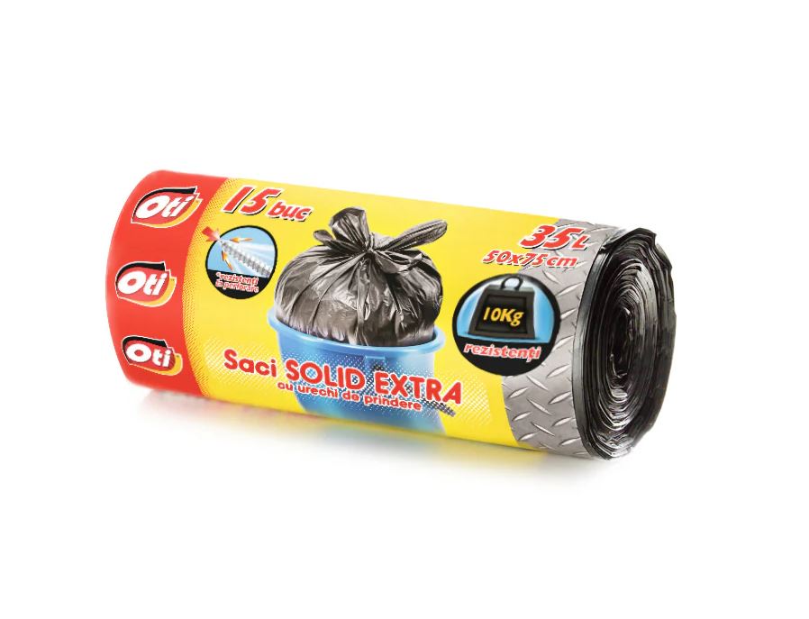 Saci menajeri SOLID EXTRA  35L  cu urechi de prindere  15 buc./rola